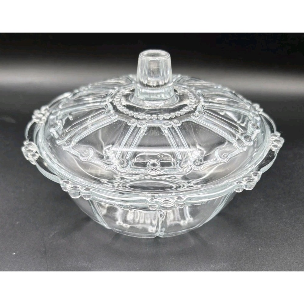 Vintage Pressed Clear Glass KIG Indonesia Candy Dish w/ Lid 7"
